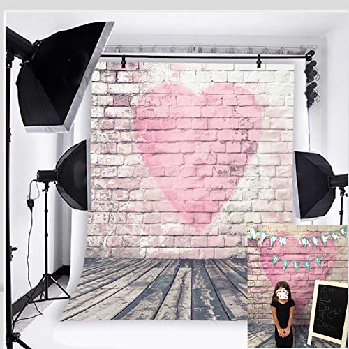 BINQOO Telón de fondo de pared de ladrillo de corazón rosa para el día de San Valentín 2022, fondo de fotografía de suelo de madera rosa Love Baby Showers Retrato para niños