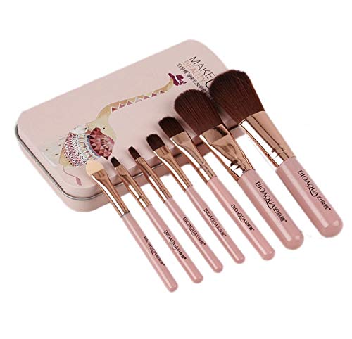 BIOAQUA Brocha de maquillaje para base, pintalabios, cejas, polvos, sombras de ojos, mezcla impecable, fibra multifuncional, profesional, 1 juego – 7 unidades (rosa)