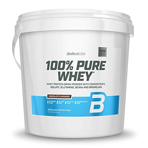 BioTechUSA 100% Pure Whey Complejo de proteína de suero, con aminoácidos añadidos y edulcorantes, sin conservantes, 4 kg, Chocolate