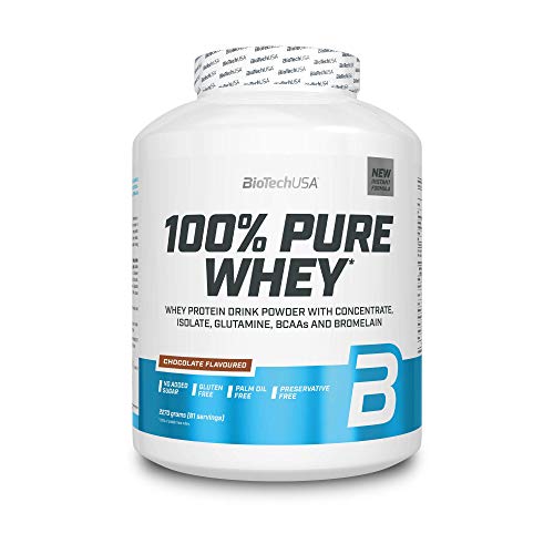 BioTechUSA 100% Pure Whey Complejo de suero de leche con bromelina, aminoácidos, sin azúcar añadido, sin aceite de palma, con edulcorante, 2.27 kg, Chocolate