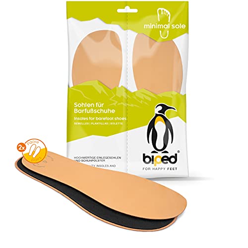 biped suela mínima LEDIGOS - 2 pares de plantillas para zapatos descalzos - plantillas de cuero con látex natural y carbón activado - van bien con zapatos minimalistas para adultos y niños (35)