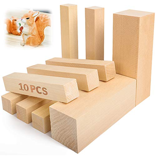 Bloques de tallado de madera de tilo - 5ARTH Kit de tallado / tallado en madera premium para principiantes, 10 piezas con dos de 15 x 5 x 5 cm y ocho de 15 x 2,5 x 2,5 cm