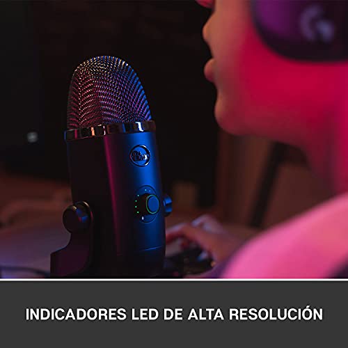 Blue Microphone Yeti X Micrófono condensador USB profesional con medición de alta resolución, iluminación LED, botón inteligente, azul VO! CE para juegos, streaming, podcasts en PC/Mac - Negro