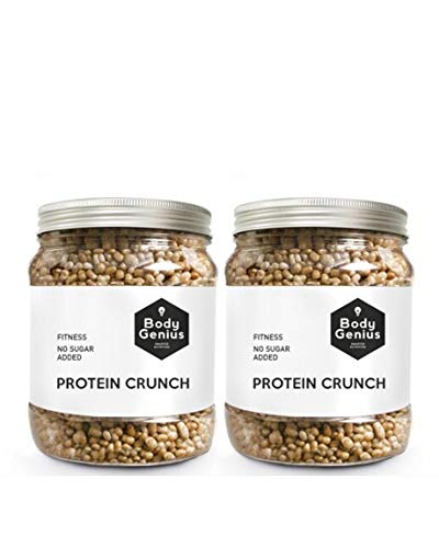 BODY GENIUS Dúo Protein Crunch (Galleta). 2x500g. Cereales Proteicos. Bolitas de Proteína Recubiertas de Chocolate Sin Azúcar. Bajo en Hidratos. Snack Fitness. Hecho en España.