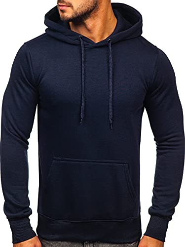 BOLF Hombre Sudadera Cerrada con Capucha Pulóver Blusa Sweater Hoodie Jersey Sweatshirt de Algodón Outdoor Deporte Entrenamiento Básico Print Ocio Estilo Deportivo 2009 Azul Tinta L [1A1]