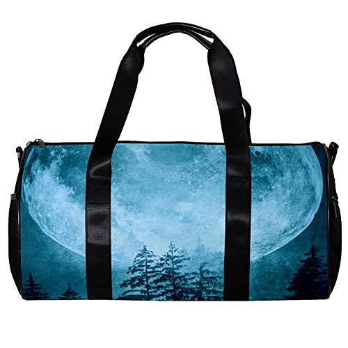 Bolsa de deporte redonda con correa de hombro desmontable Luna Luna Luna Luna llena árboles de entrenamiento luz de la luna bolsa de noche para mujeres y hombres