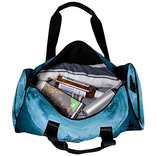 Bolsa de deporte redonda con correa de hombro desmontable Luna Luna Luna Luna llena árboles de entrenamiento luz de la luna bolsa de noche para mujeres y hombres