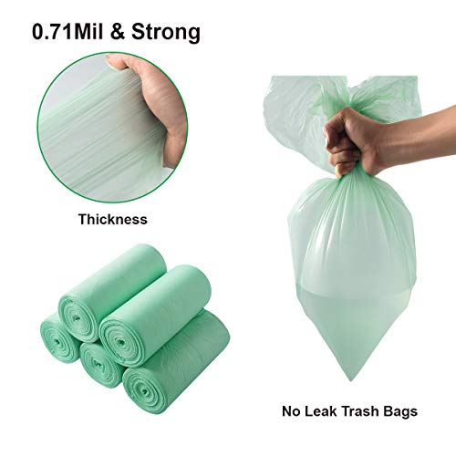 Bolsas de Basura Orgánica, Bolsas de Basura Biodegradable de 20L, AURMOO Grosor 0,71 MIL Bolsas de 100% Basura de Cocina Degradable y Reciclables. (5 Rollos, 150 Piezas, Verde)