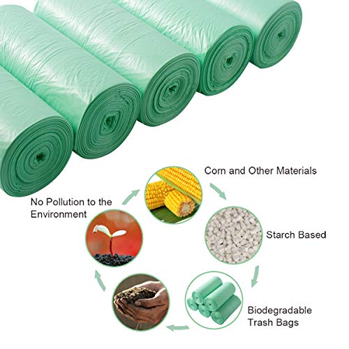 Bolsas de Basura Orgánica, Bolsas de Basura Biodegradable de 20L, AURMOO Grosor 0,71 MIL Bolsas de 100% Basura de Cocina Degradable y Reciclables. (5 Rollos, 150 Piezas, Verde)