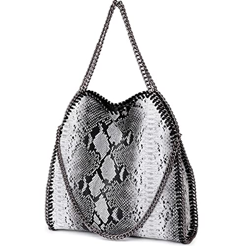 Bolsos de Bandolera Para Mujer Bolsos Grandes Mujer Universidad Bolso con Cadena Bolso Bandolera Grande Mensajero Sólido Casual Hobo Puede Acomodar libros A4 Paraguas Bolsos Fiesta, Plata Serpentina