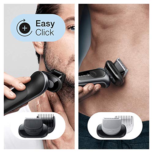 Braun Series 6 Afeitadora Eléctrica y Depiladora Corporal Hombre, Máquina Afeitar Barba, Recortadora de Precisión, Cabezal SensoFlex, Base de Carga, Resistente al Agua, Inalámbrica, 60-N7650 CC, Gris