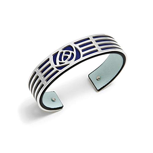 Brazalete abierto Pertegaz PER2668 colección Troq metal bañado plateado ecopiel agua-navy reversible