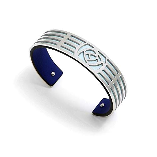 Brazalete abierto Pertegaz PER2668 colección Troq metal bañado plateado ecopiel agua-navy reversible