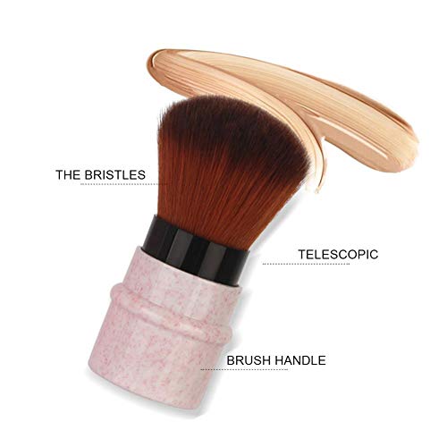 Brocha de maquillaje retráctil, brocha de viaje en polvo para base, blush bronzer, abrillantador, cosméticos en polvo sin defectos, brocha de rubor facial portátil con tapa(rosado)