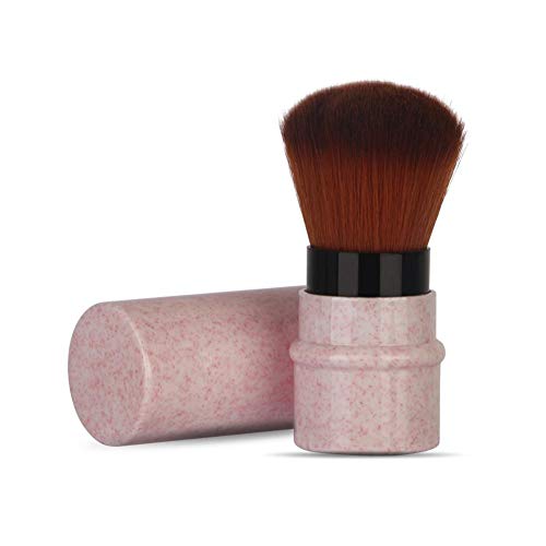 Brocha de maquillaje retráctil, brocha de viaje en polvo para base, blush bronzer, abrillantador, cosméticos en polvo sin defectos, brocha de rubor facial portátil con tapa(rosado)