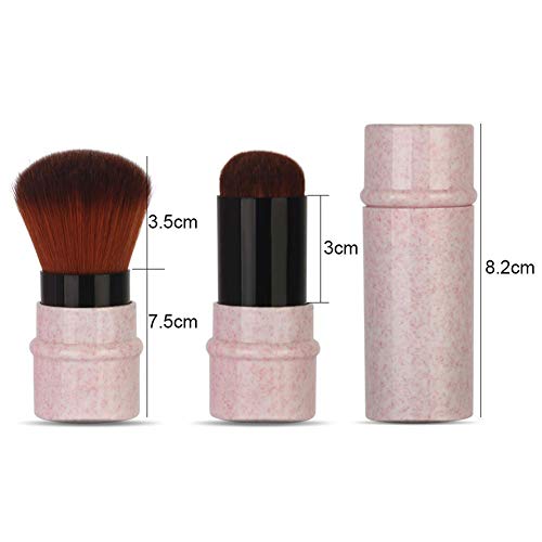 Brocha de maquillaje retráctil, brocha de viaje en polvo para base, blush bronzer, abrillantador, cosméticos en polvo sin defectos, brocha de rubor facial portátil con tapa(rosado)