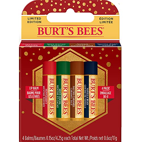 Burt's Bees Pack De Bálsamos Labiales De Temporada Festiva De : Menta Y Chocolate, Vainilla Y Caramelo Salado, Kit, 4 Unidad