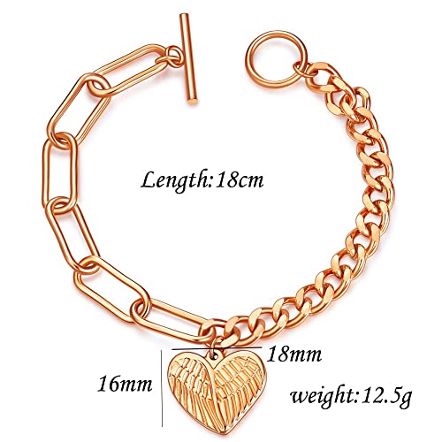 BUXIANGGAN Brazalete Joyería Love Angel Wings Charm Bracelets para Mujer Corazón De Acero Inoxidable Rose Gold Color Chain Bracelet Woman Ad1199-G