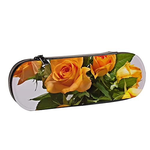 Caja De Lápices Ramo De Rosas Amarillas Rosas Fragantes Flores Grandes Estuche De Lápices con Cremallera Estuche De Lápices Personalizado De Cuero Estuche De Lápices De Arte Multifunción para La Escu