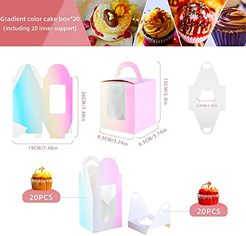 Cajas para cupcakes con ventana individual para tartas, con asa, caja de regalo pequeña para pasteles, para decoración de bodas, cumpleaños, fiestas, paquete de 20