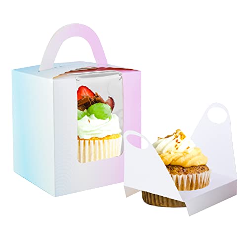 Cajas para cupcakes con ventana individual para tartas, con asa, caja de regalo pequeña para pasteles, para decoración de bodas, cumpleaños, fiestas, paquete de 20