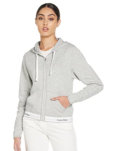 Calvin Klein Lounge Zip Up Hoodie-Modern Cotton Sudadera, Gris (Grey Heather 020), L para Mujer