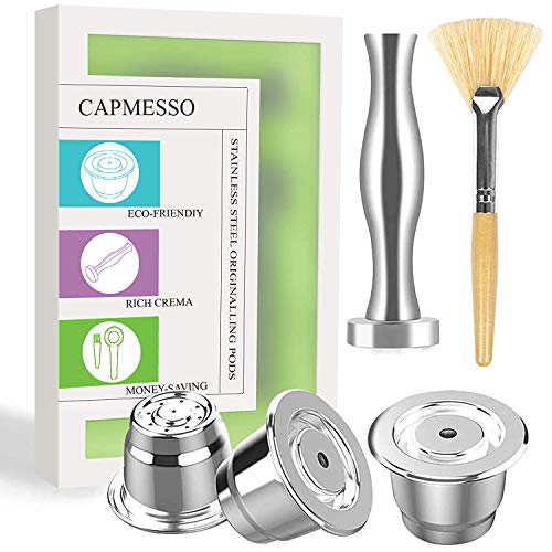 CAPMESSO Cápsula de café reutilizables, Cápsula rellenables para espresso, Cápsula de acero inoxidable compatibles con las máquinas de la línea original de Nespresso-conjunto de 3 vainas