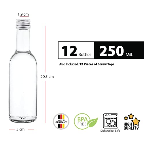 casavetro Claro Tornillo Superior Botellas de Vidrio vacías 250 ml - Tapas giratorias Recargables Reutilizables - Tapa de Metal Ajustada al Aire para Kombucha Home Brewing Gin Aceite (12 x 250 ml)