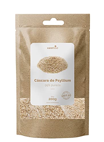 Cáscara de Psyllium BIO Carefood 200gr |  99% Pureza | Psyllium Husk, Ecológico y Puro | 100% cutícula de semillas de Psilio | Orgánico, producido en India | Alto Contenido en Fibra