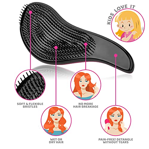 Cepillo para desenredar - Juego de cepillos para desenredar sin dolor, cepillo alisador para el cabello que elimina enredos y nudos. Para un cabello brillante y sin daños (1 cepillo negro y 1 rosado)