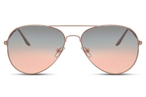 Cheapass Gafas de Sol Doradas Montura Aviadoro con cristales graduales de gris translúcido a naranja protección UV400 Hombres Mujeres