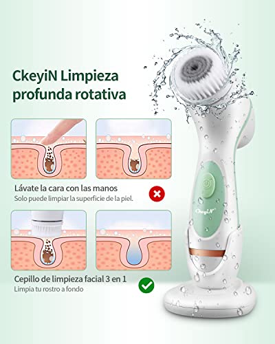 CkeyiN Cepillo de limpieza facial 3 en 1, Masajeador Facial Eléctrico Limpiador, Aspirador de puntos negros con cepillo de exfoliación eléctrico Limpieza profunda