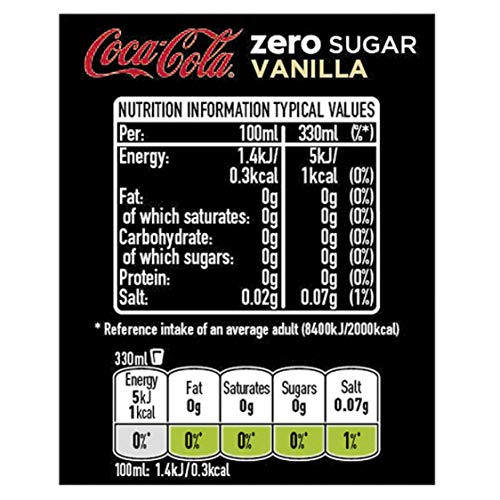 Coca-Cola Zero Sugar Latas de vainilla, 8 x 330 ml