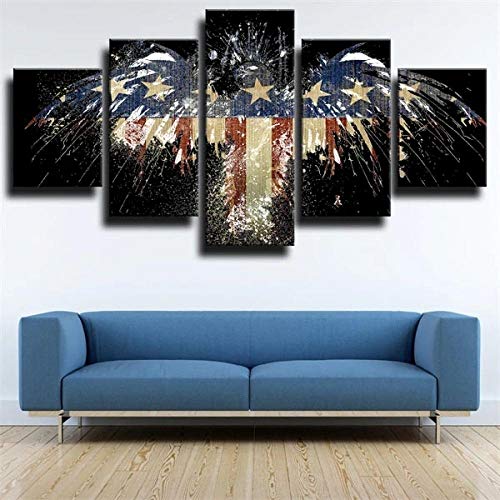 COCOCI Lienzo 5 Piezas Eagle American Flag Art Lienzos Decorativos Cuadros Grandes Baratos Cuadros Decoracion Cuadros para Dormitorios Modernos Cuadros Decoracion Regalos Personalizados