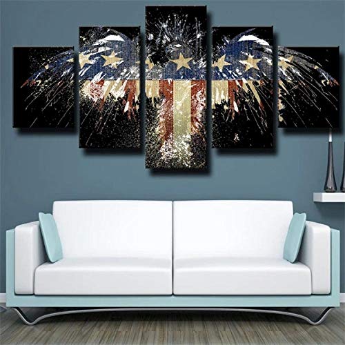 COCOCI Lienzo 5 Piezas Eagle American Flag Art Lienzos Decorativos Cuadros Grandes Baratos Cuadros Decoracion Cuadros para Dormitorios Modernos Cuadros Decoracion Regalos Personalizados