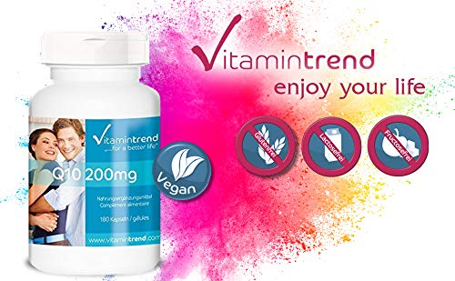 Coenzima Q10 200mg – 180 cápsulas para ¡6 MESES!– Cápsulas veganas de Q10 – Tratamiento antiedad – Ubiquinona