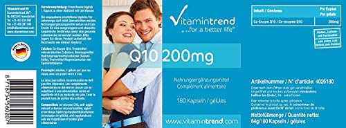 Coenzima Q10 200mg – 180 cápsulas para ¡6 MESES!– Cápsulas veganas de Q10 – Tratamiento antiedad – Ubiquinona