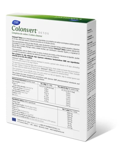 Colonvert Detox 20 sobres, tránsito intestinal normal| Limpieza de Colon, Detoxificante, Depurativo, Antioxidante | Con extractos botánicos | Sin lactosa, Sin gluten