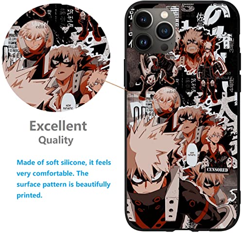 Compatible con My Hero con Academia todoroki bakugo 486 iPhone 12 Slim Flexible Covers Funda de silicona (negro)