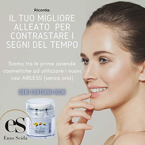 Contorno de Ojos Antiarrugas, Serum Hidratación Intensiva Contorno de Ojos con Ácido Hialurónico, Bayas de goji y aceite de algodón previene la formación de bolsas y ojeras, Made in Italy