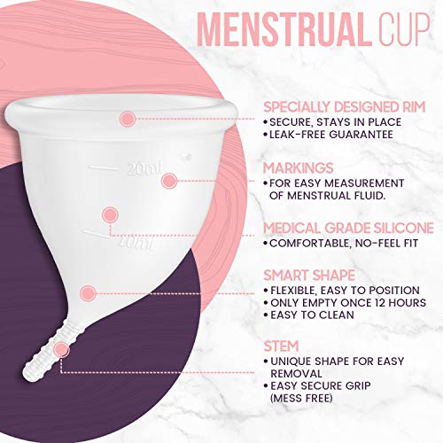 Copa Menstrual Talla L - Silicona de Grado Medicinal Alemana, Suave, Flexible y Reutilizable, Higiene Intima Femenina, Incluye Bolsa de Regalo, Alternativa Compresas Tampones - Sin BPA ni Colorante