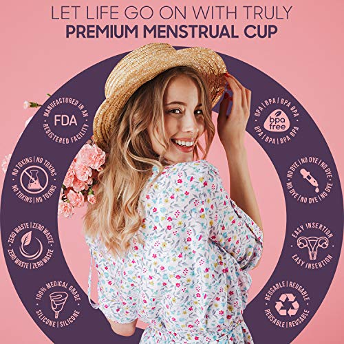 Copa Menstrual Talla L - Silicona de Grado Medicinal Alemana, Suave, Flexible y Reutilizable, Higiene Intima Femenina, Incluye Bolsa de Regalo, Alternativa Compresas Tampones - Sin BPA ni Colorante