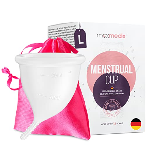 Copa Menstrual Talla L - Silicona de Grado Medicinal Alemana, Suave, Flexible y Reutilizable, Higiene Intima Femenina, Incluye Bolsa de Regalo, Alternativa Compresas Tampones - Sin BPA ni Colorante