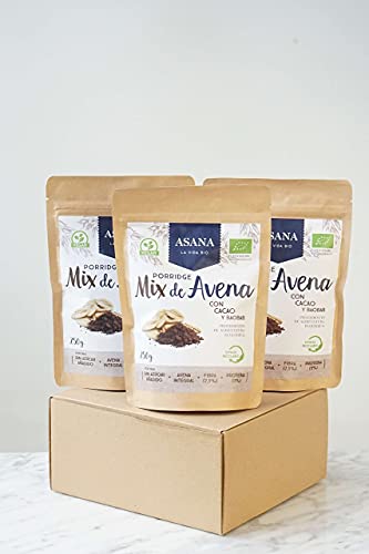 Copos De Avena Ecológicos Con Cacao y Baobab. Integrales Y Sin Azúcar Añadido. Sabor Delicioso. Listos Para Preparar Un Porridge Saludable. Pack De 3 Sobres de 250 Gramos.