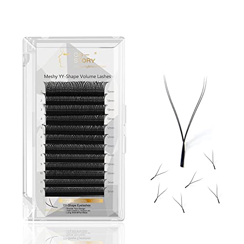 Costory Forma YY Extensiones de pestañas Consejos Dobles Arte De Tejer Pestañas Postizas Volumen 4D Luz Suave Natural Tejidas a Mano Eyelash Extensions (Espesor 0.07 mm C Curl 8-15 mm Mixto）