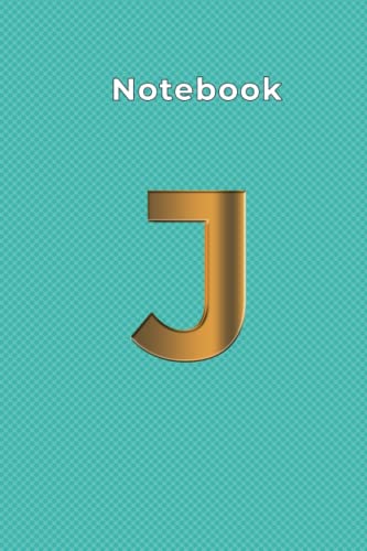 Cuaderno Letra J: (200) página, tamaño (6-9) Cuaderno con monograma inicial letra J. Diario y diario con forro medio de nombre personalizado para ... hombres, jóvenes, niños, dorado brillante