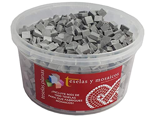 Cubo 1000 teselas grises para mosaico planas de 7,5x7,5x3 mm. + regalo cola blanca uso escolar