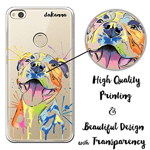 dakanna Funda para Huawei P8 Lite 2017 | Perro Pitbull Watercolor | Carcasa de Gel Silicona Flexible | Fondo Transparente