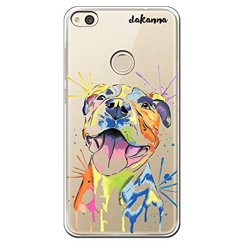 dakanna Funda para Huawei P8 Lite 2017 | Perro Pitbull Watercolor | Carcasa de Gel Silicona Flexible | Fondo Transparente