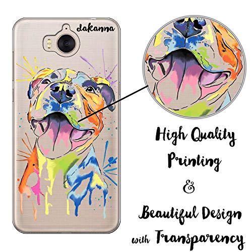 dakanna Funda para Huawei Y6 2017 - Y5 2017 | Perro Pitbull Watercolor | Carcasa de Gel Silicona Flexible | Fondo Transparente